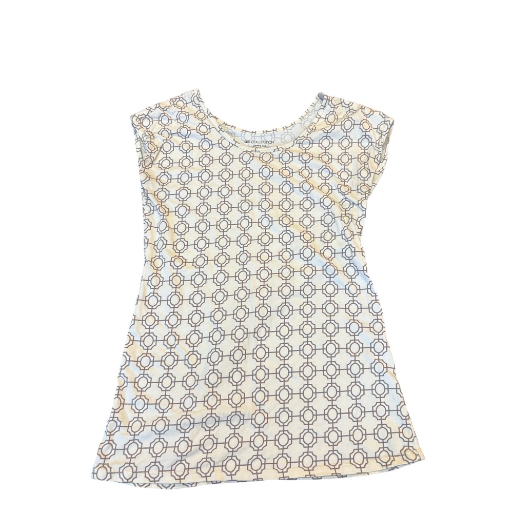 DE Collection Classic Tee Womens Large Geometric Trellis Scoop Neck Cap Sleeve